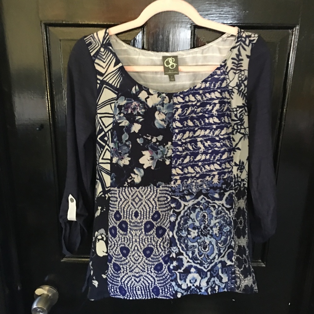 Anthropologie - One September Blue Milieu Patchwork top